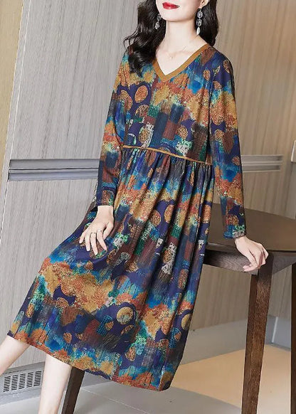 Khaki V Neck Tie Dye Cotton Maxi Dresses Spring