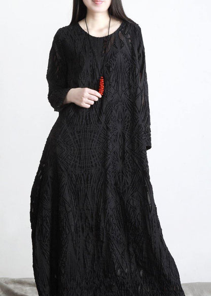 Organic Red Jacquard O-neck Loose Silk Dress Summer