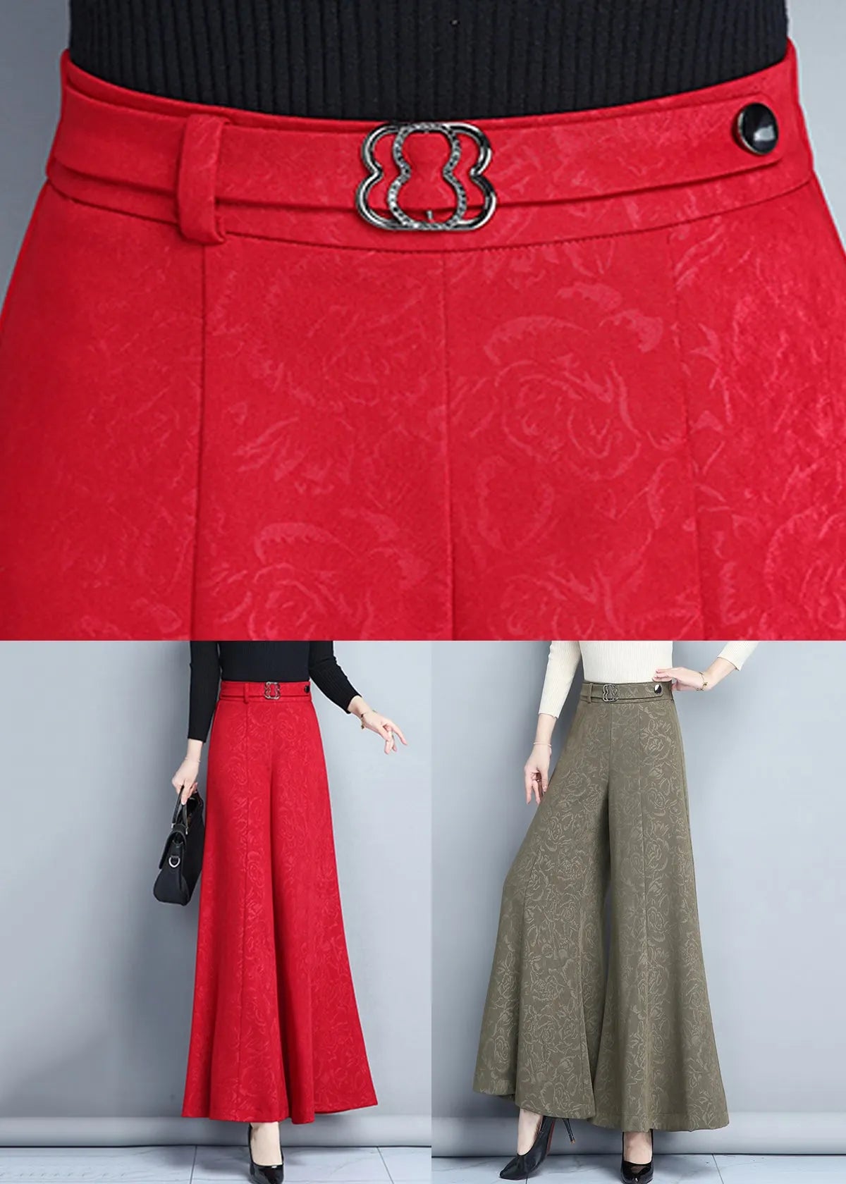 Khaki Print High Waist Wide Leg Pants