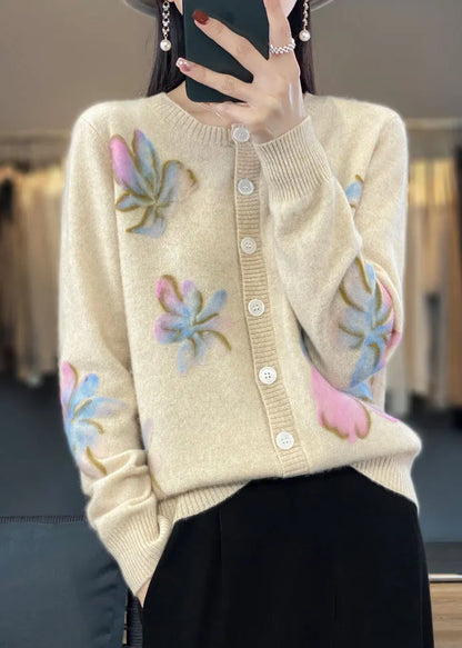 White O Neck Button Cotton Knit Coat Spring