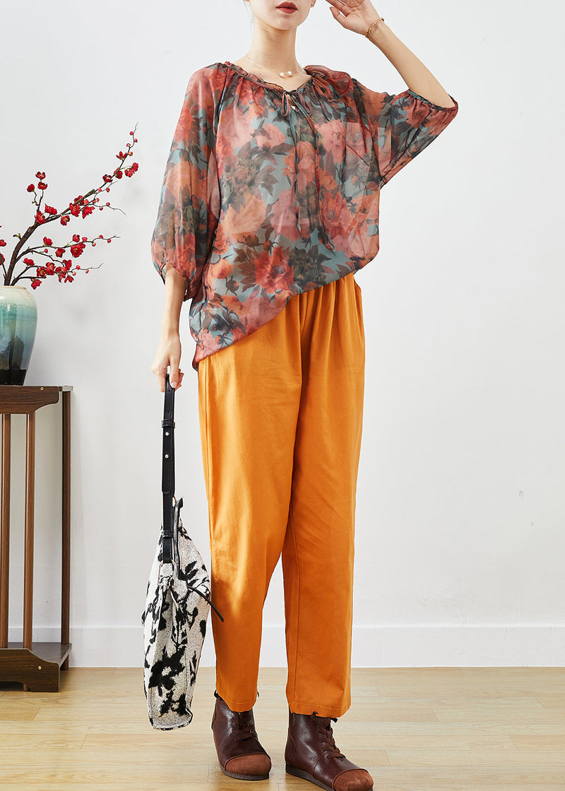 Oversized Lace Up Print Linen Two Piece Set