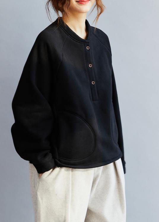 French Black Cotton Tops Blouses O Neck Art Spring Blouse