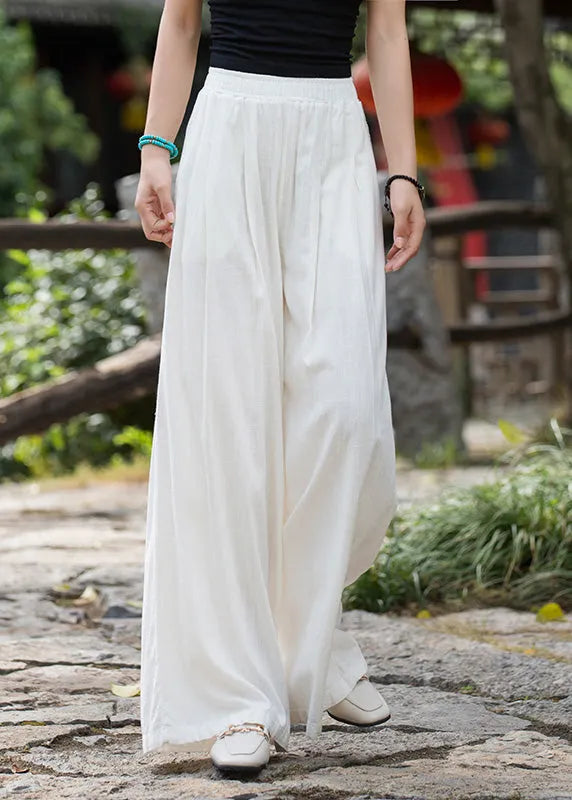 Summer New Elastic Waist Linen Loose Wide Leg Pants