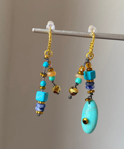 Copper Overgild Asymmetrical Natural Stone Drop Earrings