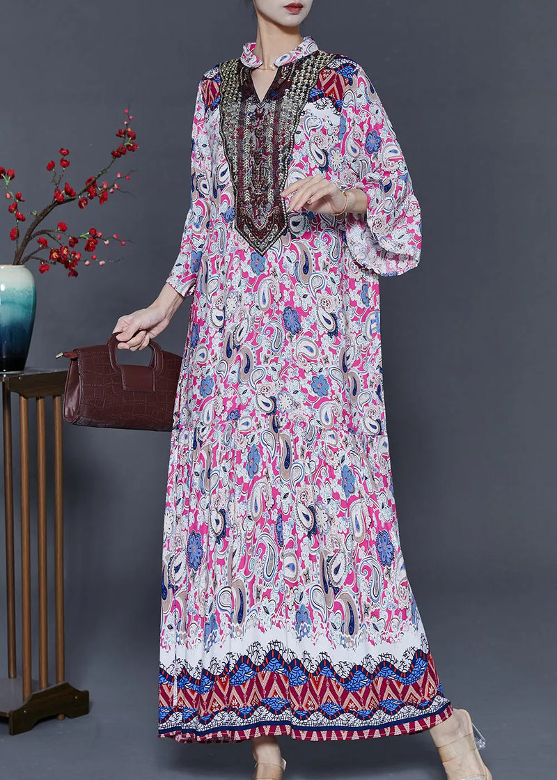 Pink Oversized Print Cotton Ankle Dress Summer