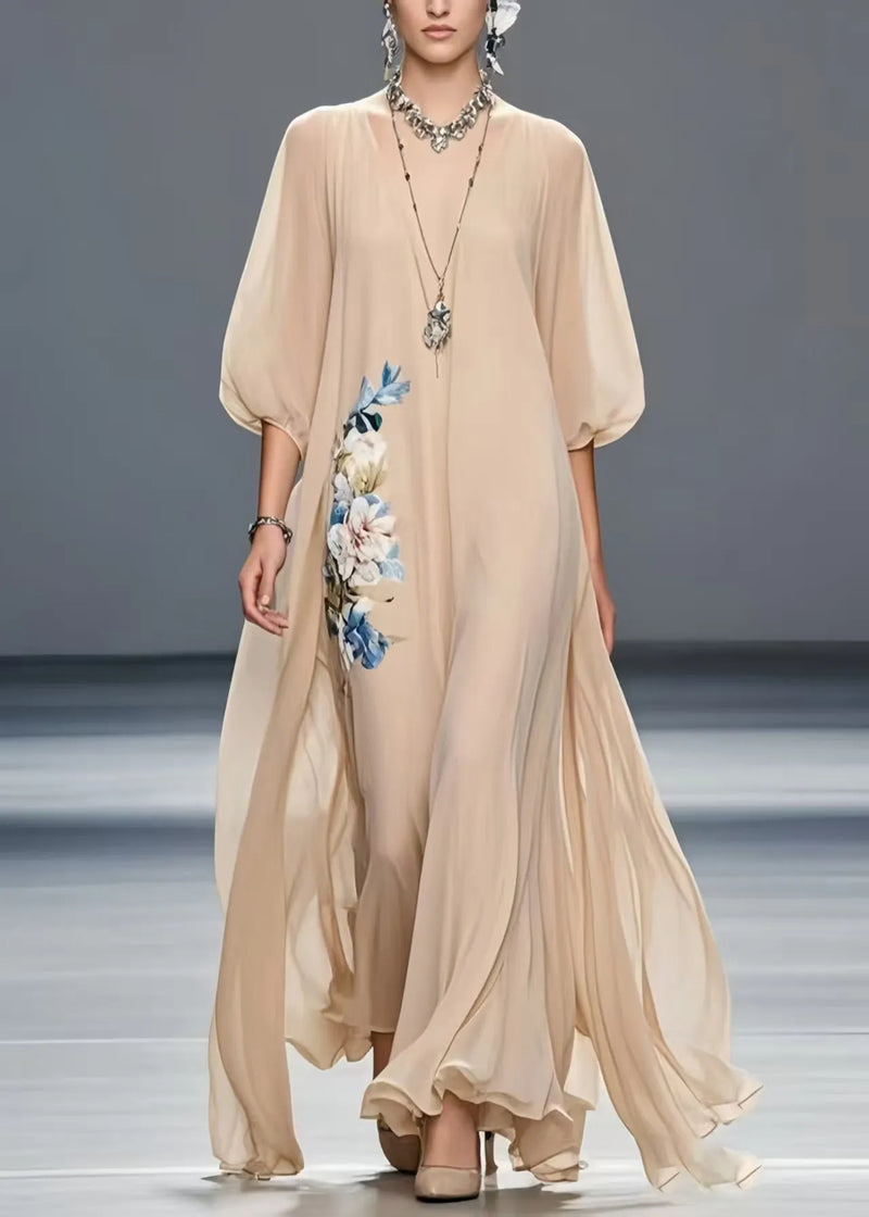 Art Khaki Oversized Chiffon Holiday Dress Summer
