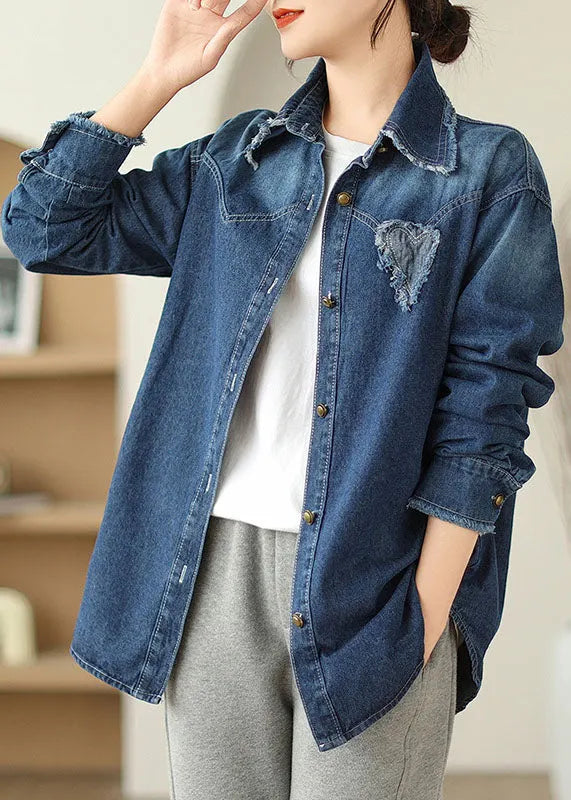 Blue Peter Pan Collar Button Denim Coat Spring