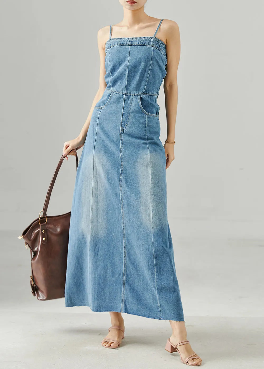 Blue Silm Fit Denim Spaghetti Strap Dress Summer