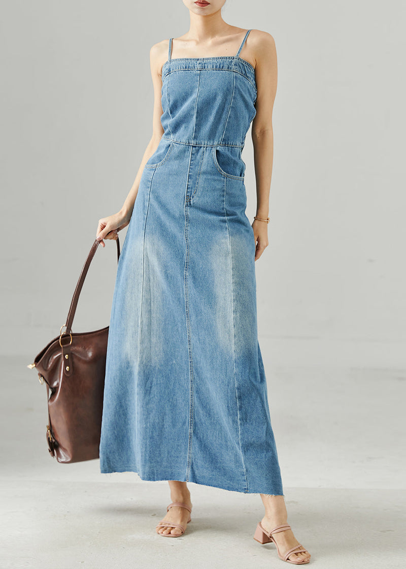 Blue Silm Fit Denim Spaghetti Strap Dress Summer