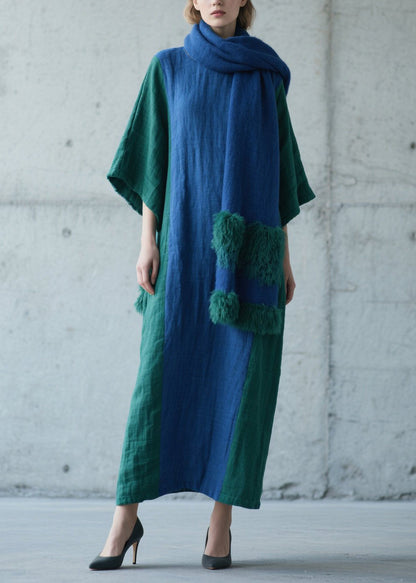 Colorblock Patchwork Cotton Long Dress Fall