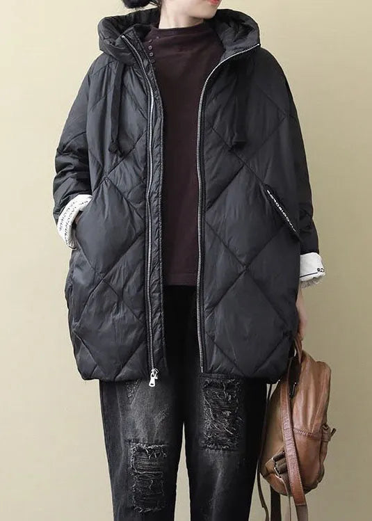 Black Long Puffer Jackets Winter Warm Cotton Blend Coats