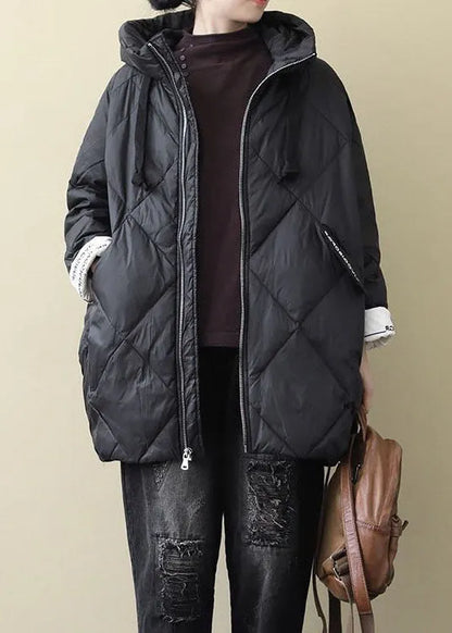 Black Long Puffer Jackets Winter Warm Cotton Blend Coats