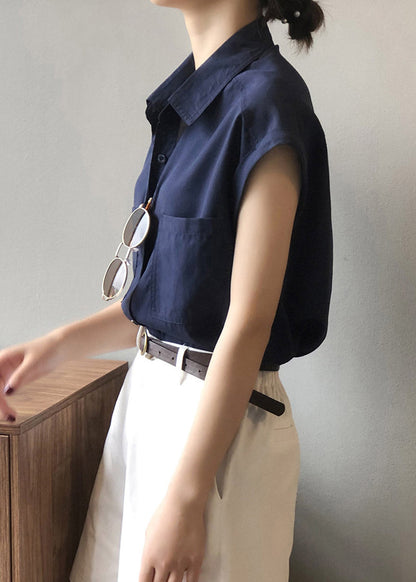 Navy Peter Pan Collar Shirts Summer