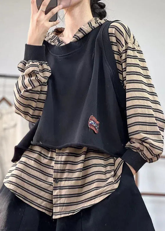 Stylish Black O-neck Oversized Applique Cotton Vest Tops Spring