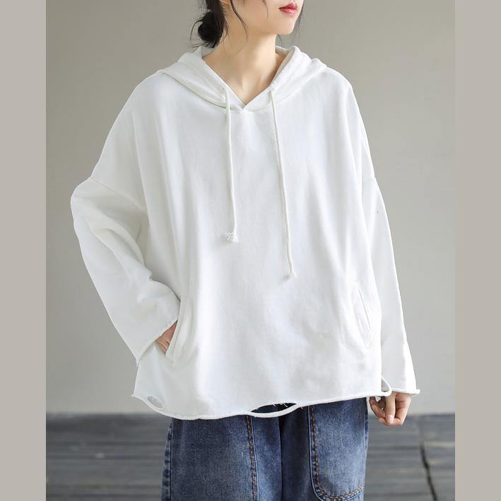 Art Hooded Hole Spring Top Neckline White Blouse