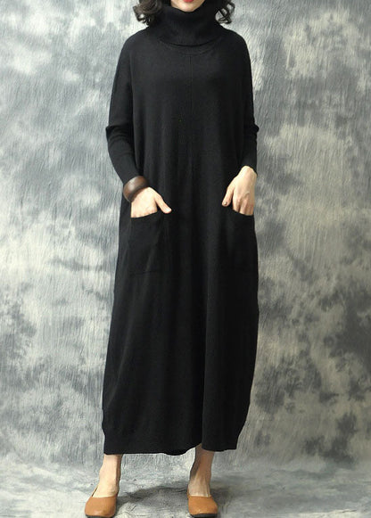 Black Turtleneck Pockets Fall Knit Dress