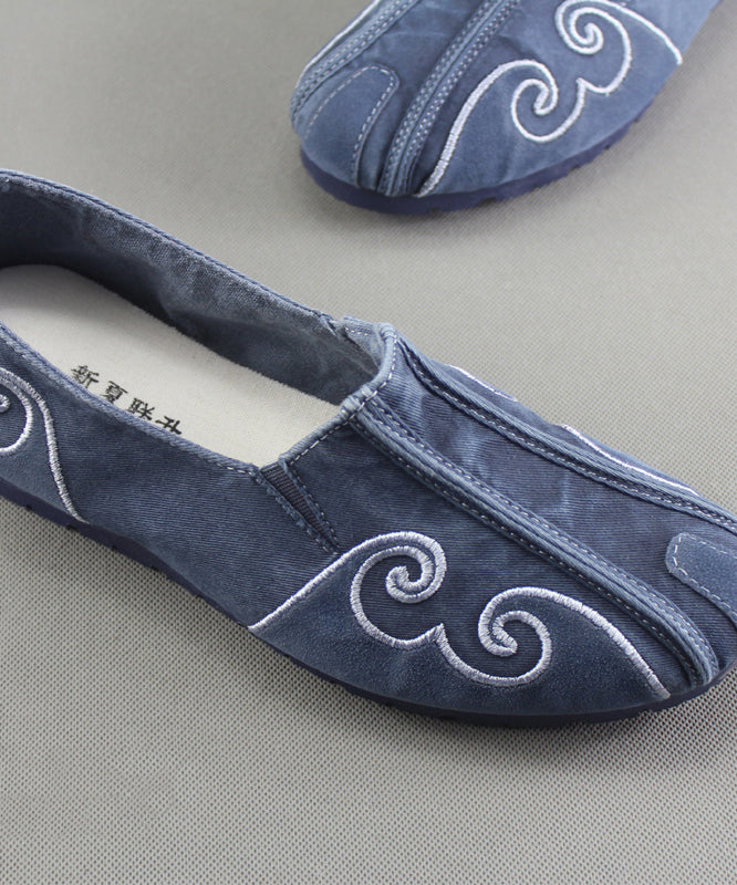 Grey Flat Feet Shoes for Cotton Fabric Stylish Embroideried Flats