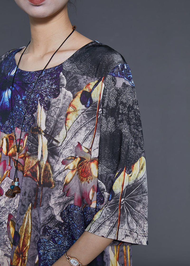 Black Oversized Print Chiffon Two Pieces Set Summer