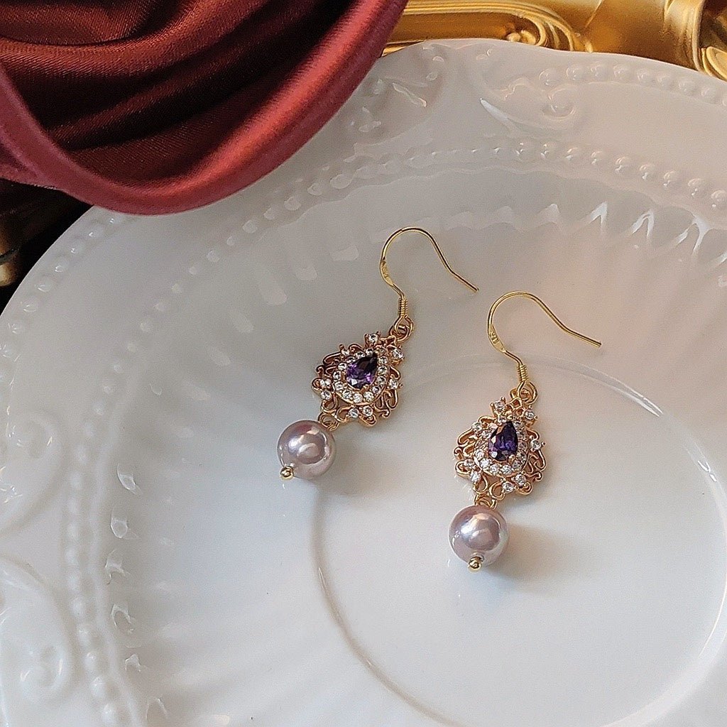 Savannah Amethyst Pearl Earrings