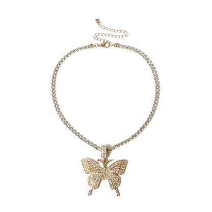 Butterfly Pendant Necklace Rhinestones With Crystal Chain