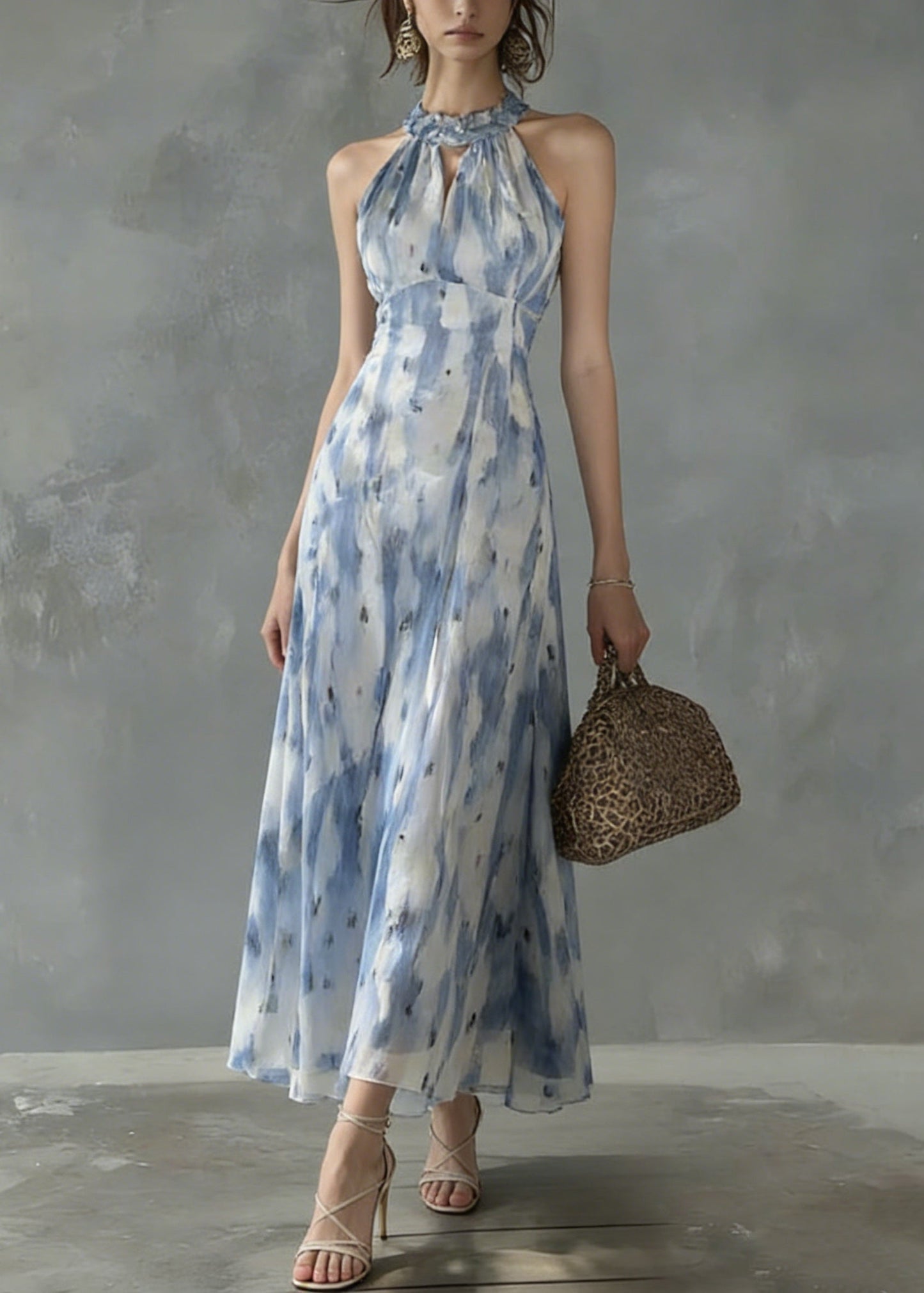 Unique Ruffled Print Slim Fit Chiffon Dress Sleeveless Summer