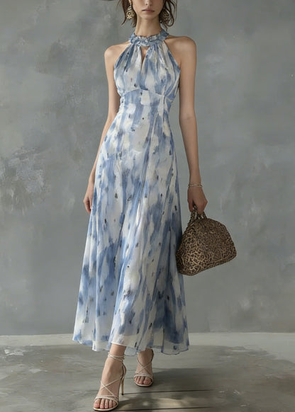 Unique Ruffled Print Slim Fit Chiffon Dress Sleeveless Summer