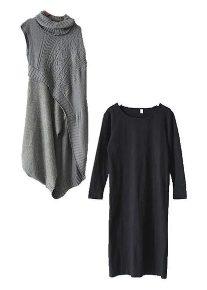 Fall New Knit Stitched Dress Two Piece Set