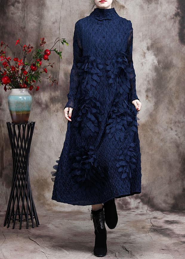 Vivid Blue Feather 3d Spring Dress Long Caftan