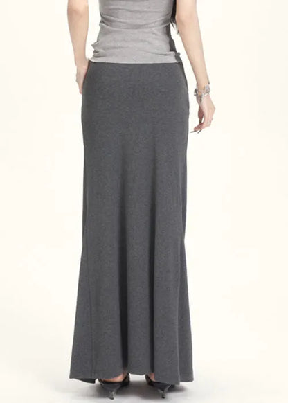 Slim Fit Grey Wrinkled High Waist Cotton Skirt Summer