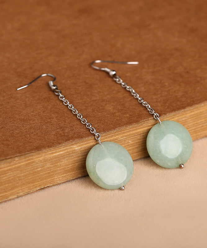 Retro Light Green Jade Drop Earrings