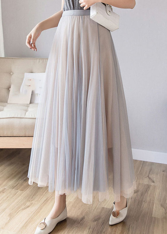 Layered Grey Pink Elastic Waist Tulle a Line Skirt Fall