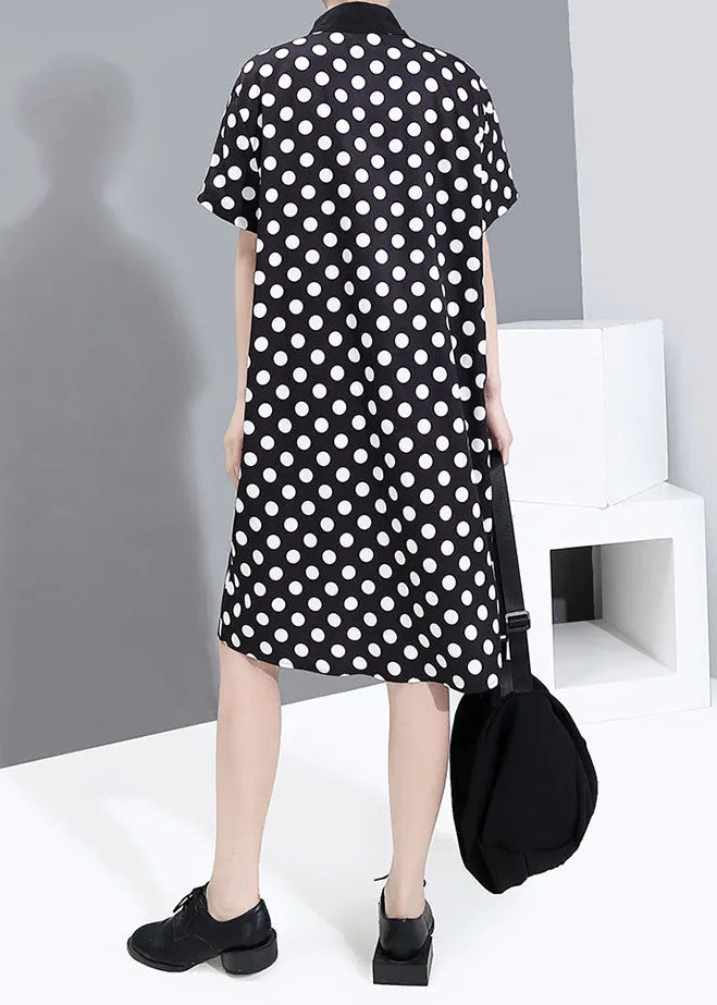 Black Button Peter Pan Collar Striped Dot Patchwork Shirt Dresses Spring