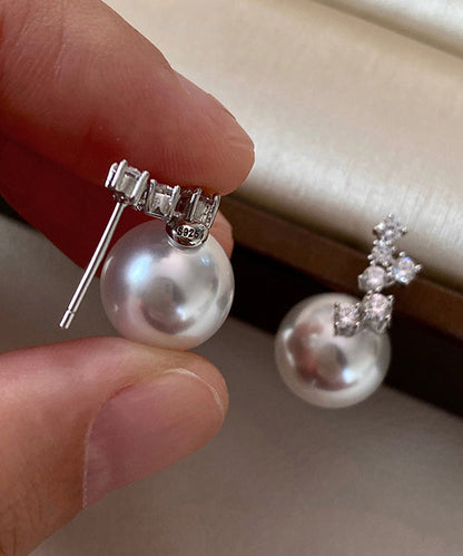 Zircon Pearl Patchwork Silver Drop Earrings