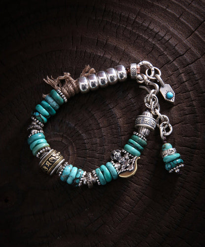 Silk Sterling Silver Turquoise Bucket Bead Charm Bracelet