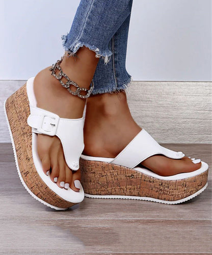 White Wedge Heels Splicing Flip Flops Slide Sandals