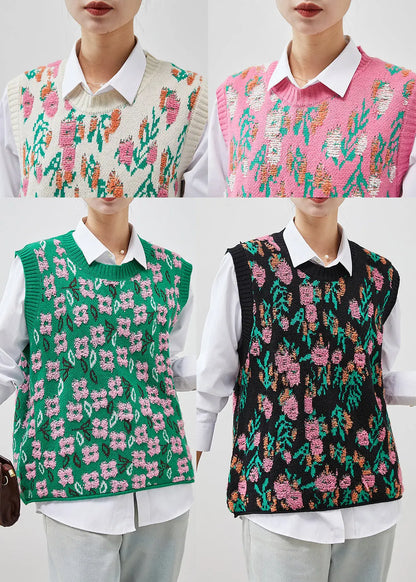 White Jacquard Knit Vests Chunky Oversized Winter