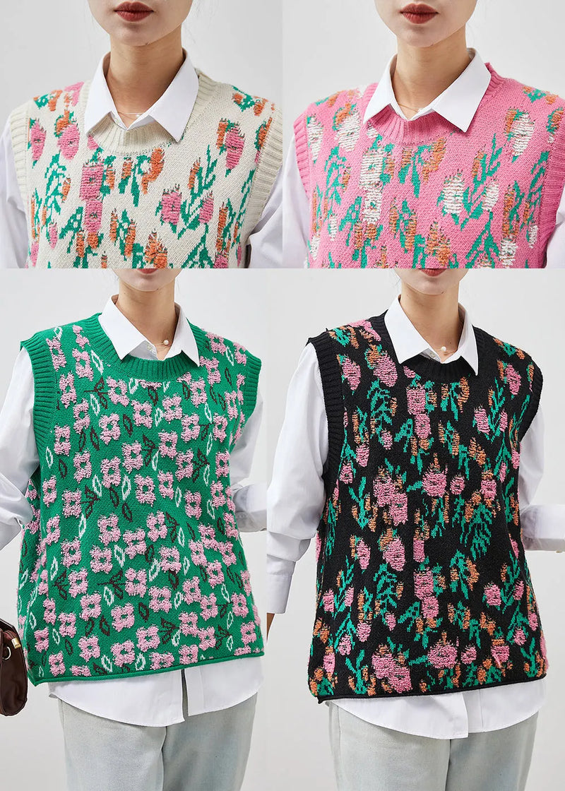White Jacquard Knit Vests Chunky Oversized Winter