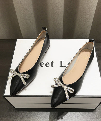 Comfy Bow Splicing Flat Shoes Gold Faux Leather Pointed Toe