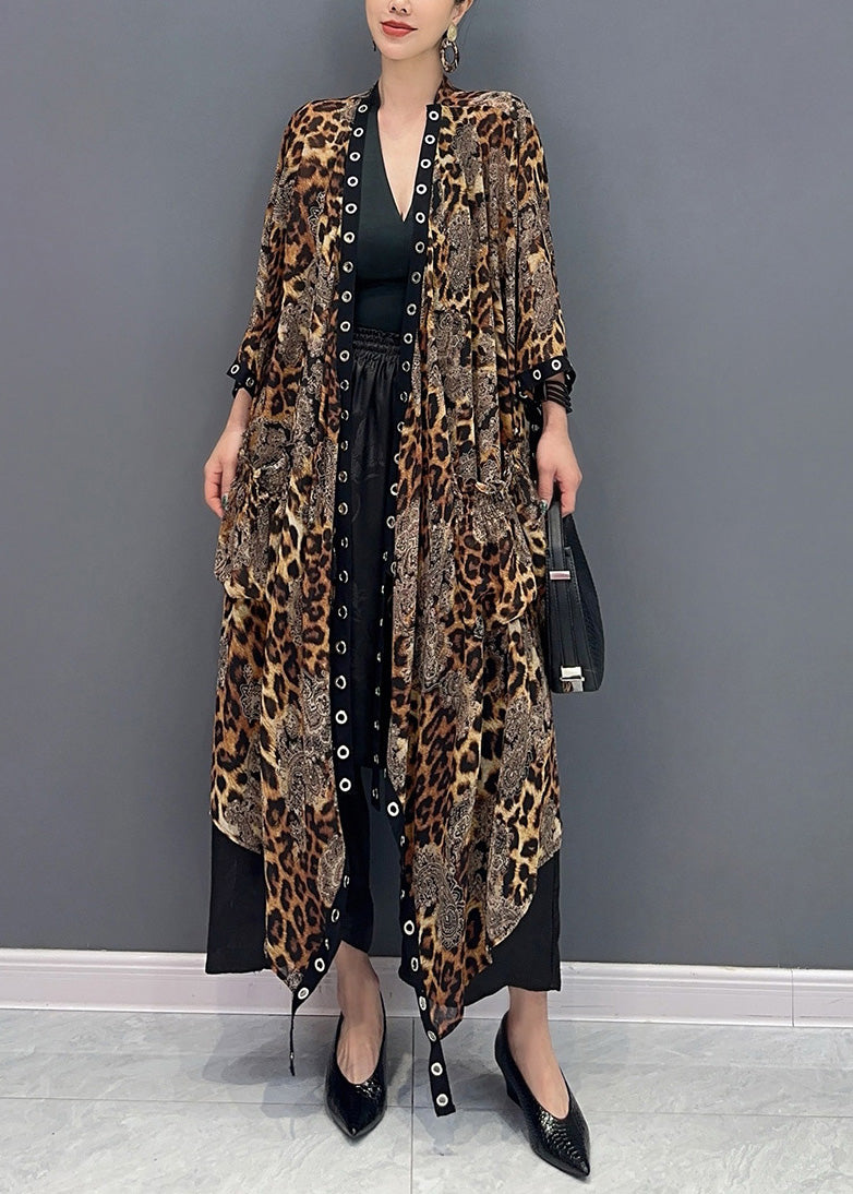 Summer Leopard Cardigan Asymmetrical Design Long Sleeve