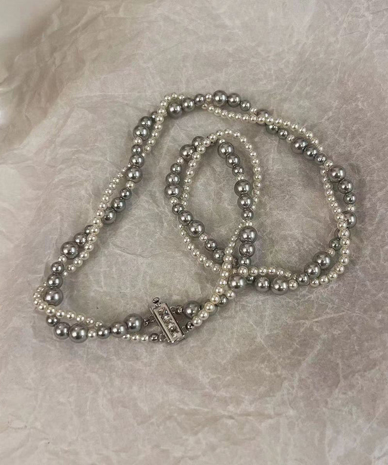 Unique Stainless Steel Double Layer Pearl Gratuated Bead Necklace