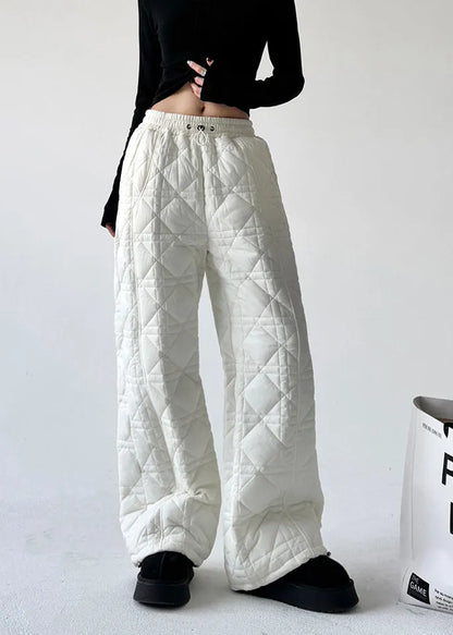 Diy White Plaid Fine Cotton Filled Straight Pants Spring
