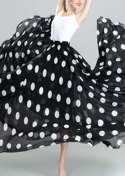 Black Dot Print Exra Large Hem Chiffon Skirts Summer