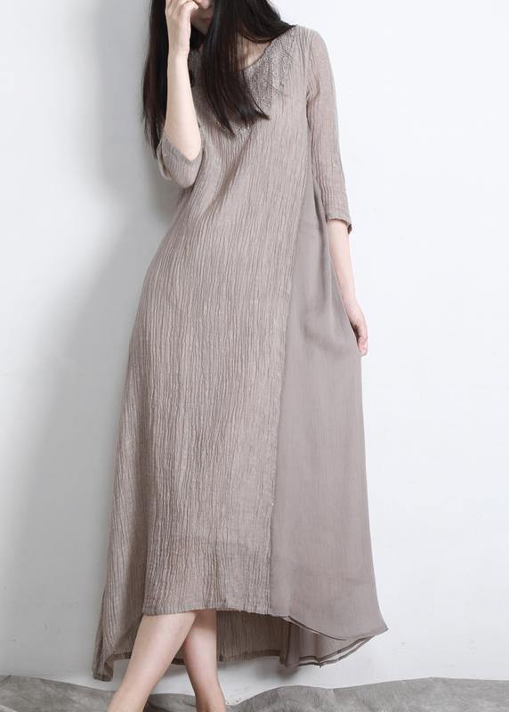 Art Nude Cinched Pockets Patchwork Maxi Summer Linen Dress