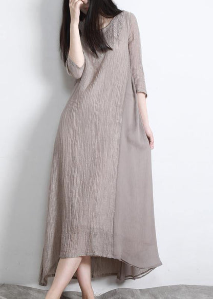 Art Nude Cinched Pockets Patchwork Maxi Summer Linen Dress