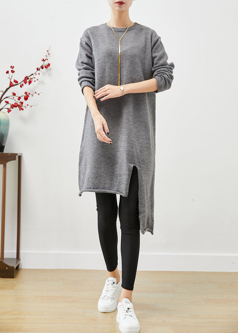 Grey High Neck Asymmetrical Cotton Two Pieces Set Fall