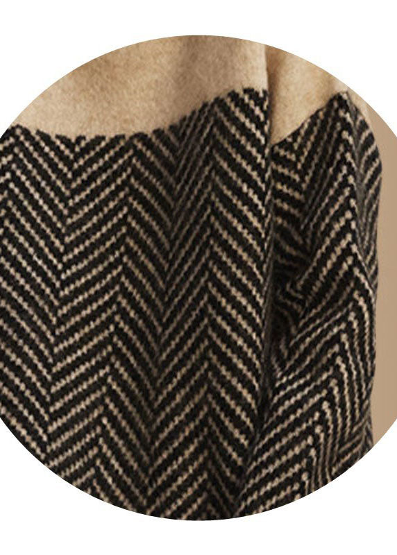 Khaki Turtle Neck Patchwork Knit Pullover Winter