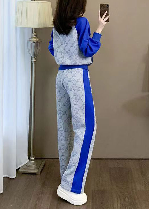 Grey Zip Up Pockets Patchwork Cotton Two-piece Set Spring