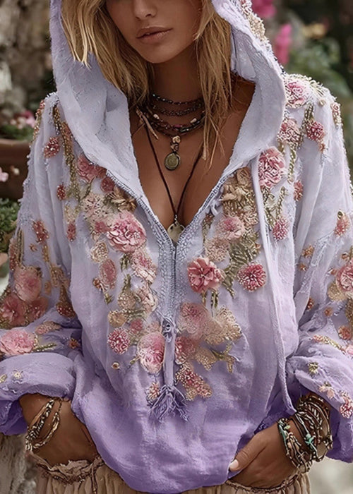 Apricot Hooded Print Cotton Sweatshirt Spring