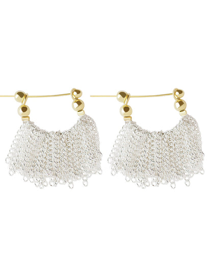 Original Design White Copper Overgild Waterfall Tassel Hoop Earrings