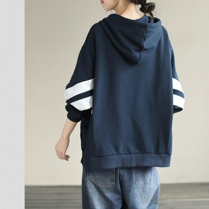 Diy Hooded Cotton Spring Linen Tops Blouses Design Navy Shirt